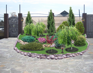 Миксбордер из хвойных и лиственных кустарников